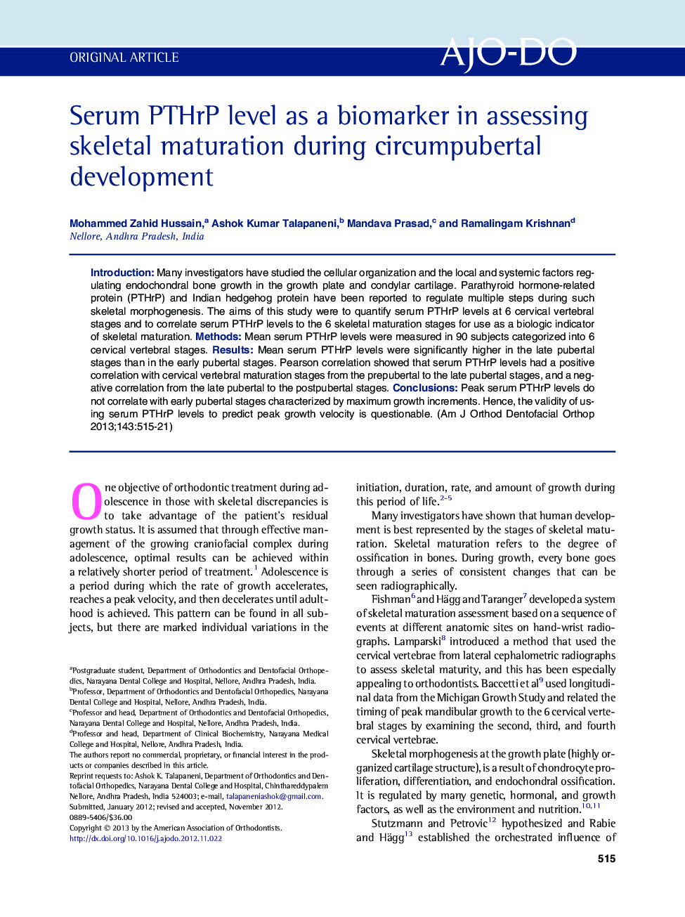 Serum PTHrP level as a biomarker in assessing skeletal maturation during circumpubertal development 