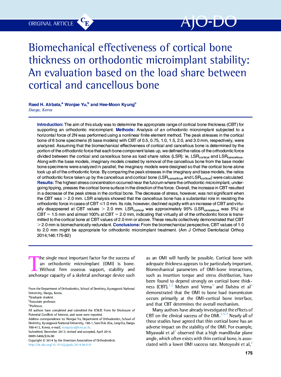 Biomechanical effectiveness of cortical bone thickness on orthodontic microimplant stability: An evaluation based on the load share between cortical and cancellous bone 