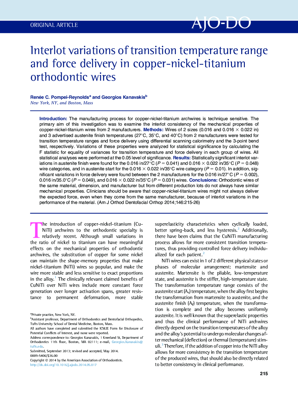 Interlot variations of transition temperature range and force delivery in copper-nickel-titanium orthodontic wires 