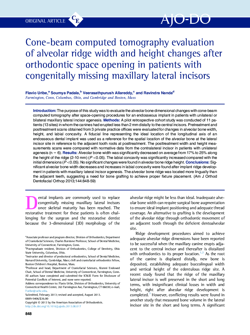 Cone-beam computed tomography evaluation of alveolar ridge width and height changes after orthodontic space opening in patients with congenitally missing maxillary lateral incisors 