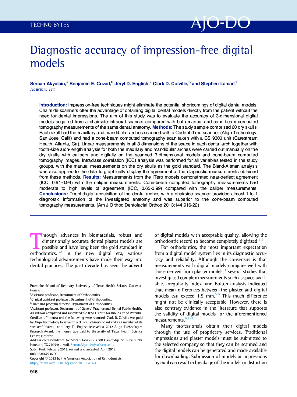 Diagnostic accuracy of impression-free digital models 