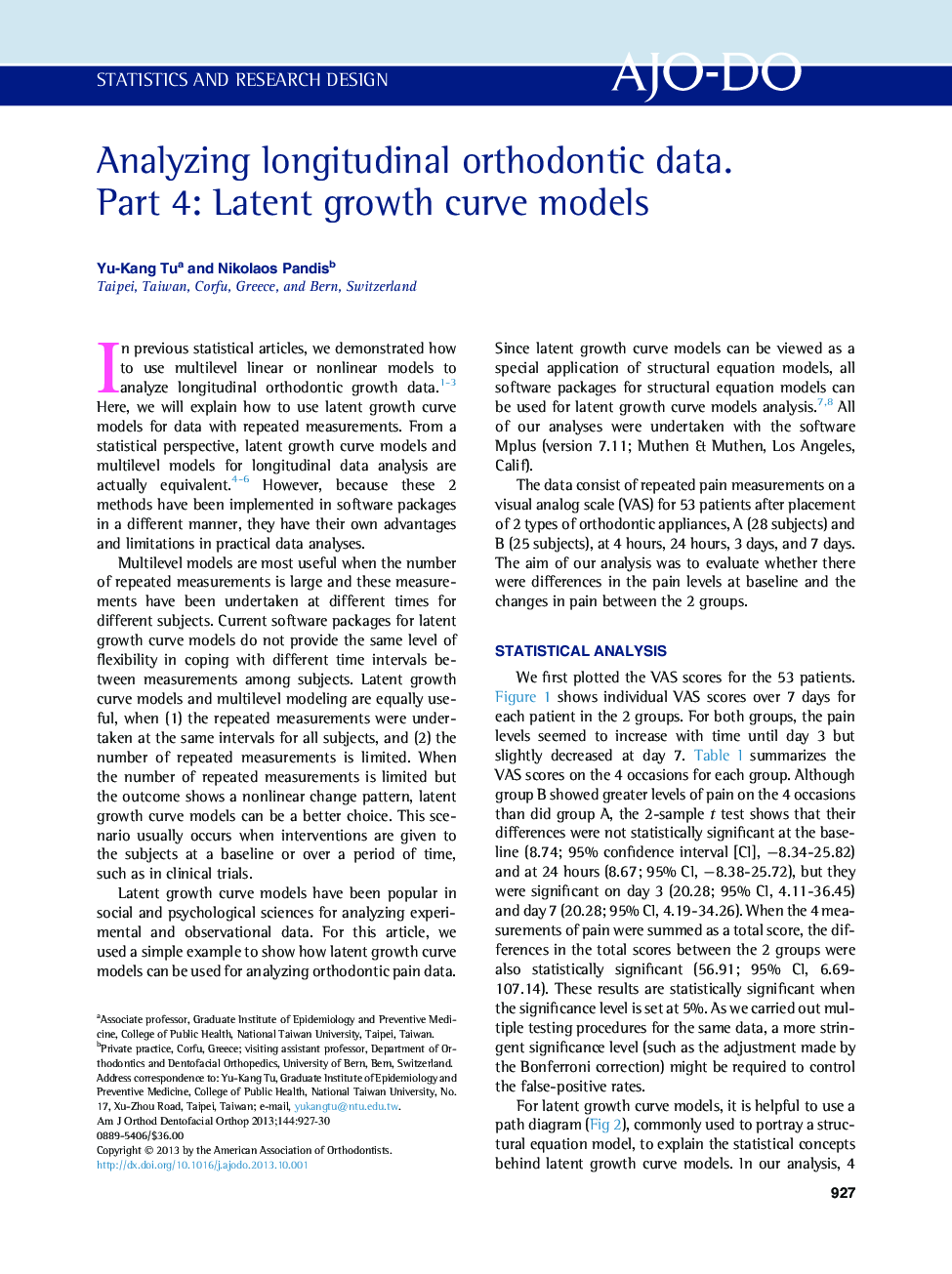 Analyzing longitudinal orthodontic data. Part 4: Latent growth curve models
