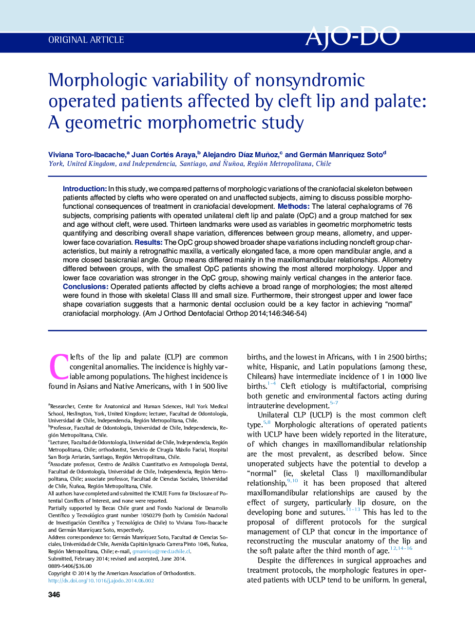 Morphologic variability of nonsyndromic operated patients affected by cleft lip and palate: A geometric morphometric study