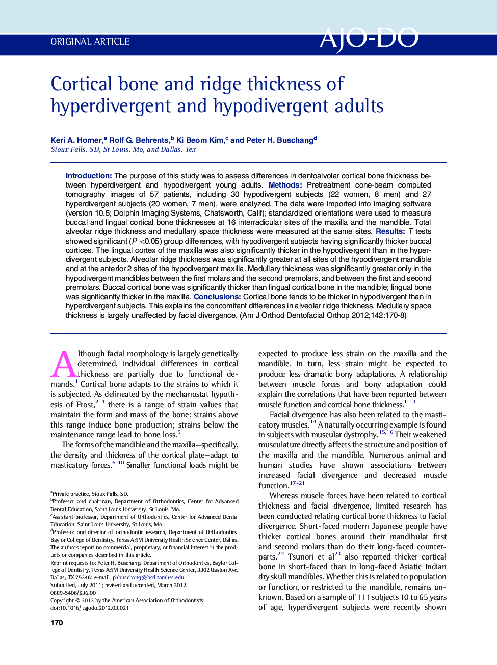 Cortical bone and ridge thickness of hyperdivergent and hypodivergent adults 