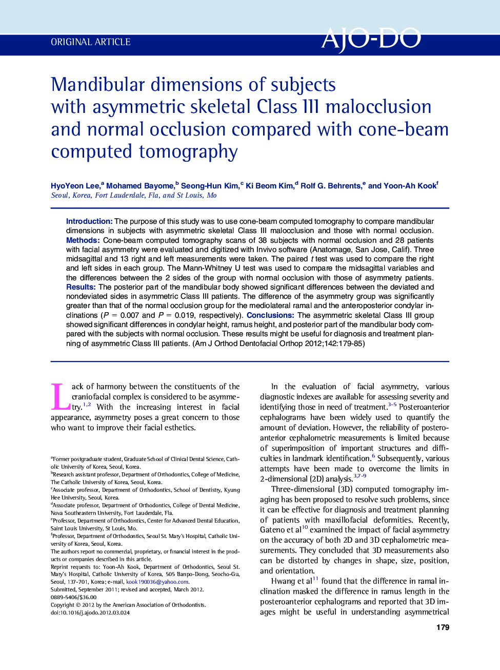 Mandibular dimensions of subjects with asymmetric skeletal Class III malocclusion and normal occlusion compared with cone-beam computed tomography 