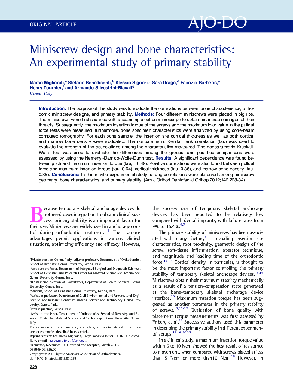 Miniscrew design and bone characteristics: An experimental study of primary stability