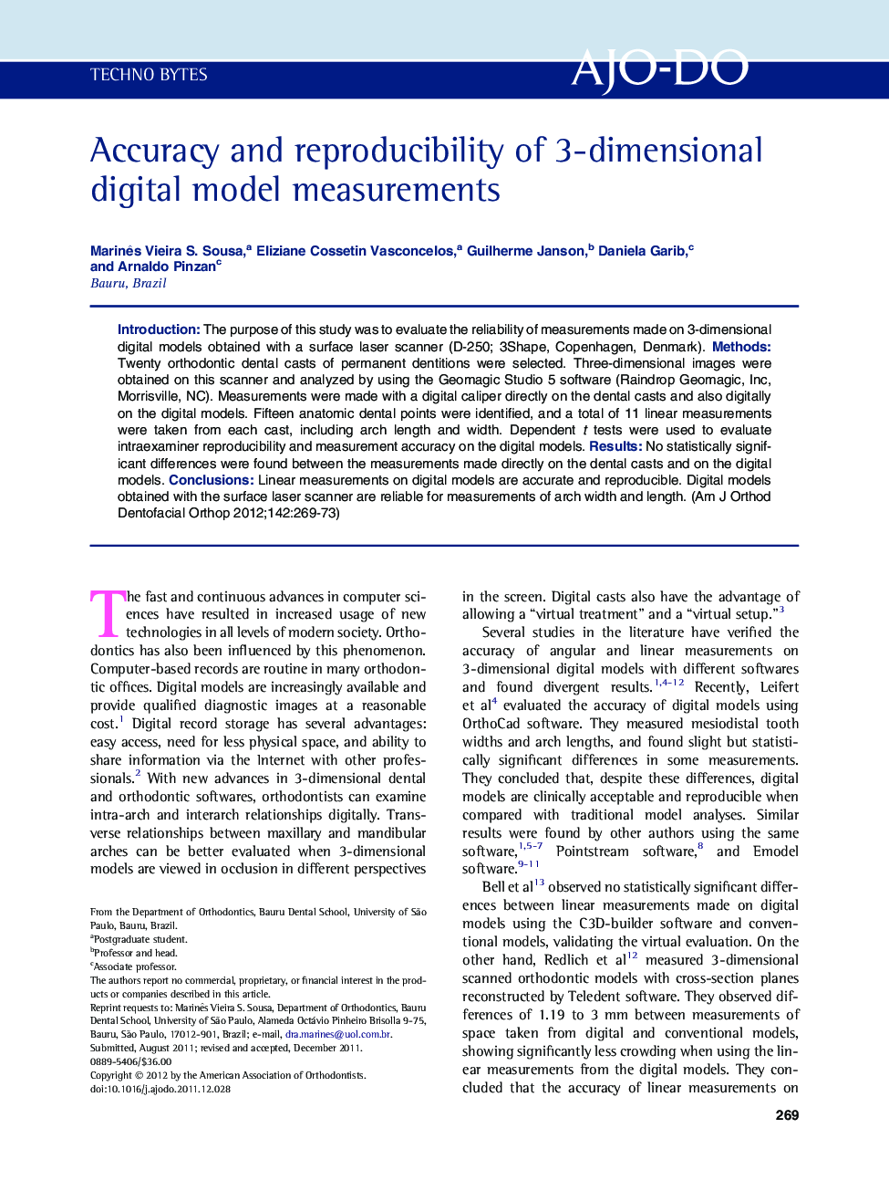 Accuracy and reproducibility of 3-dimensional digital model measurements 