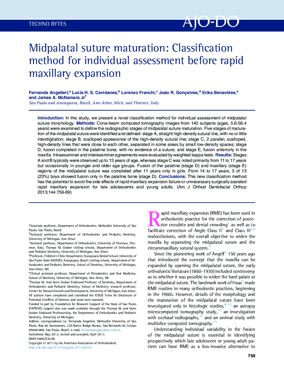 Midpalatal suture maturation: Classification method for individual assessment before rapid maxillary expansion 