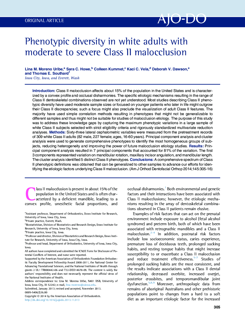 Phenotypic diversity in white adults with moderate to severe Class II malocclusion 