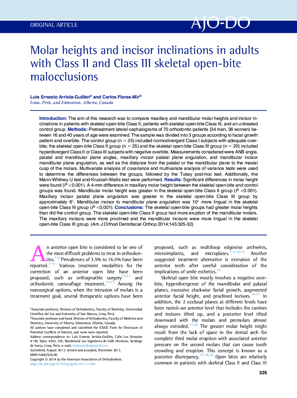 Molar heights and incisor inclinations in adults with Class II and Class III skeletal open-bite malocclusions 