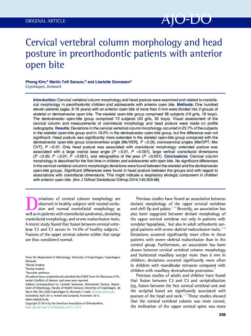 Cervical vertebral column morphology and head posture in preorthodontic patients with anterior open bite 