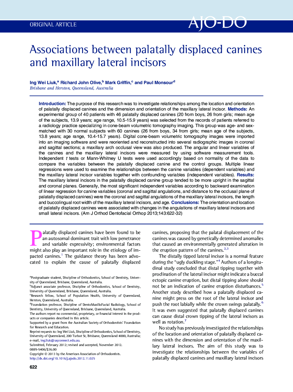 Associations between palatally displaced canines and maxillary lateral incisors 