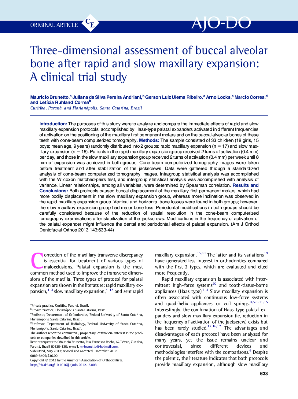 Three-dimensional assessment of buccal alveolar bone after rapid and slow maxillary expansion: A clinical trial study 