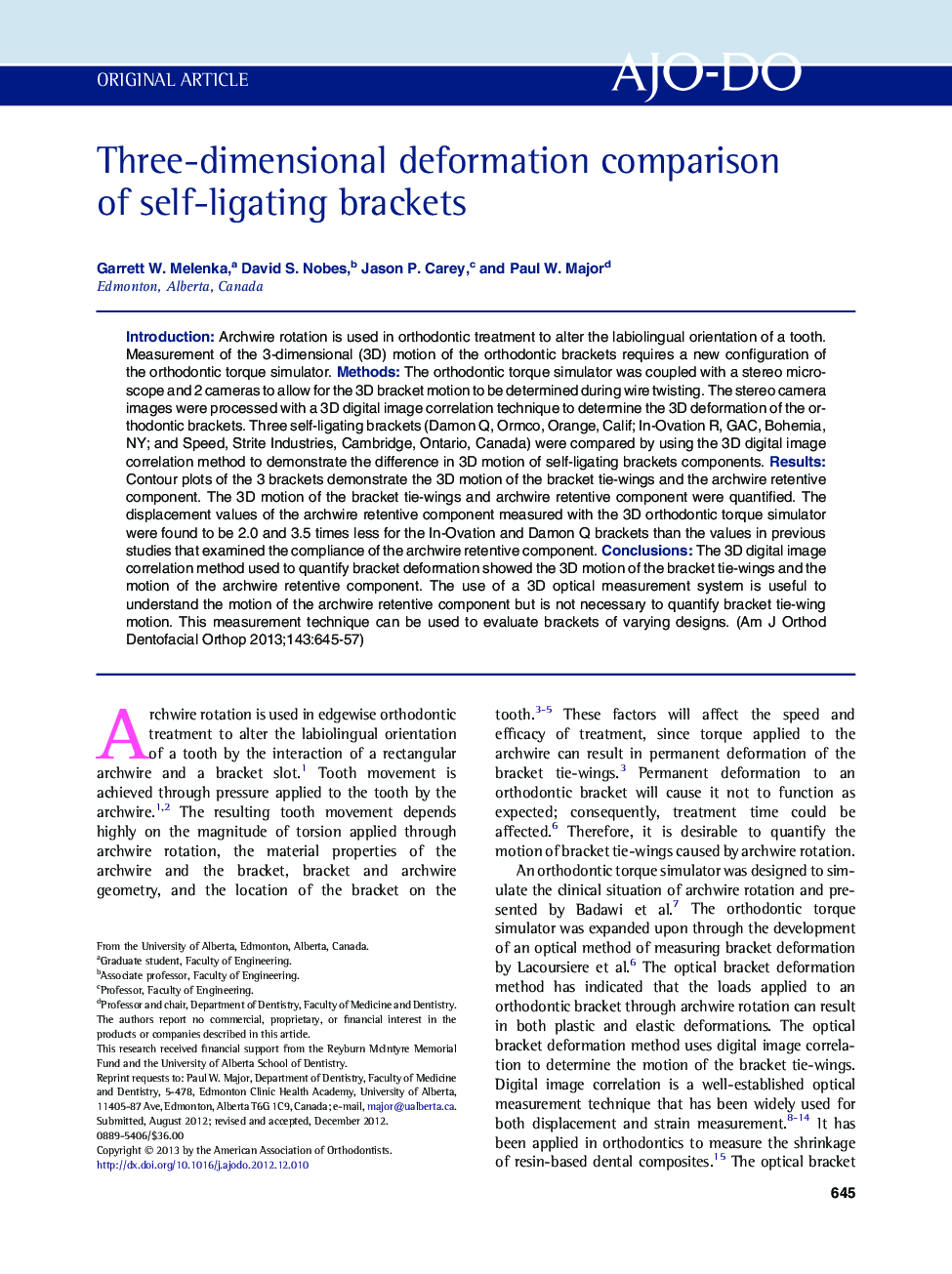 Three-dimensional deformation comparison of self-ligating brackets 