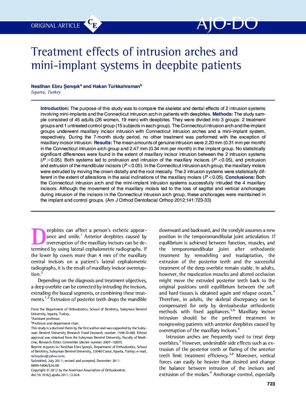 Treatment effects of intrusion arches and mini-implant systems in deepbite patients 