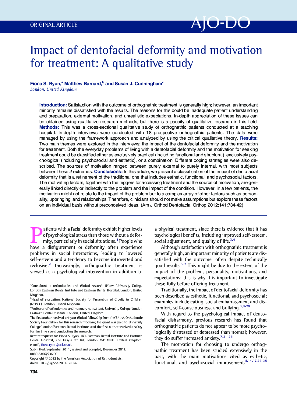 Impact of dentofacial deformity and motivation for treatment: A qualitative study 