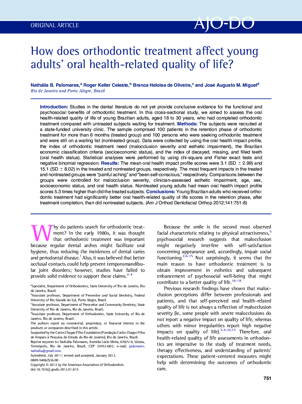 How does orthodontic treatment affect young adults' oral health-related quality of life? 