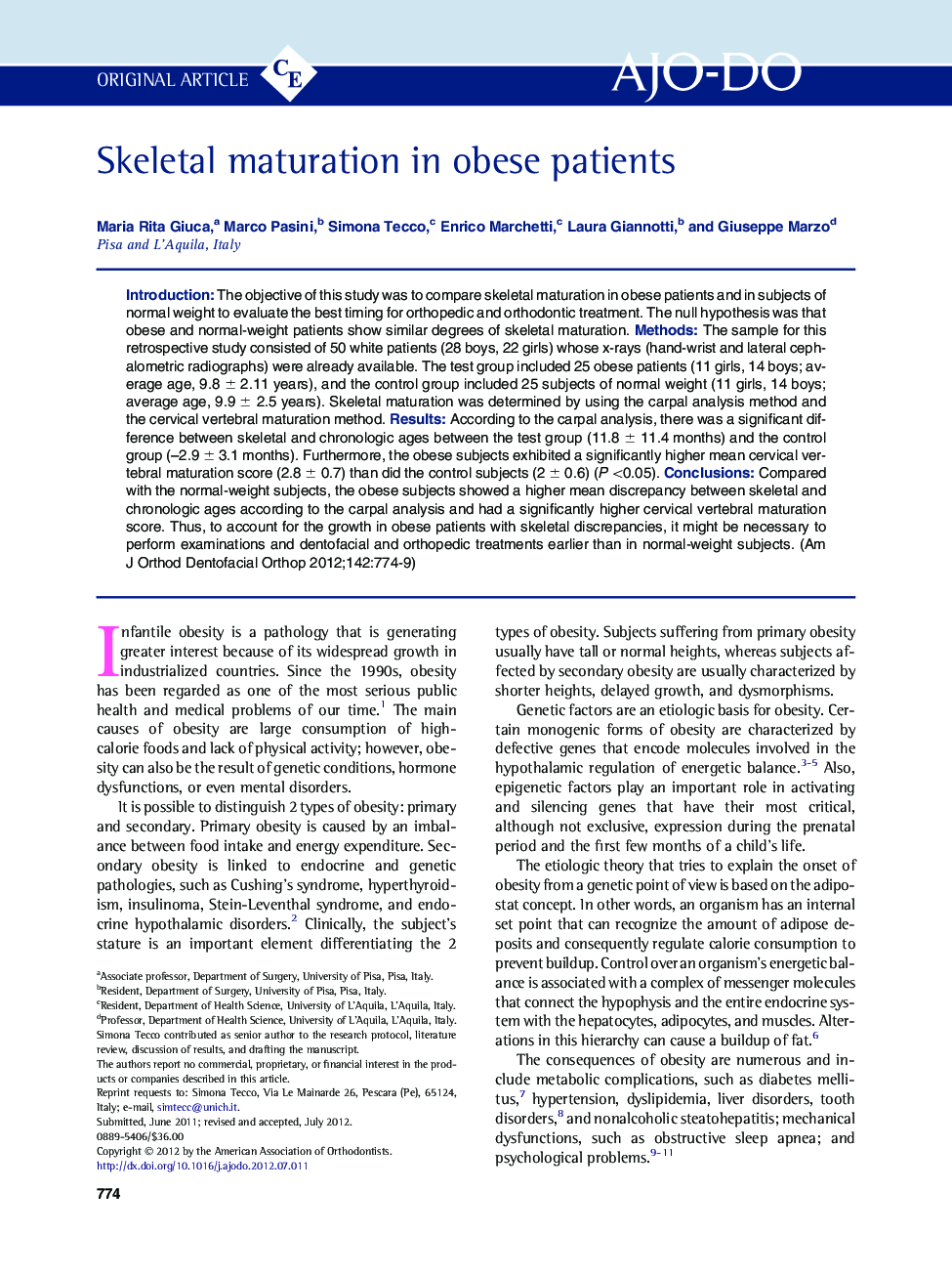 Skeletal maturation in obese patients 