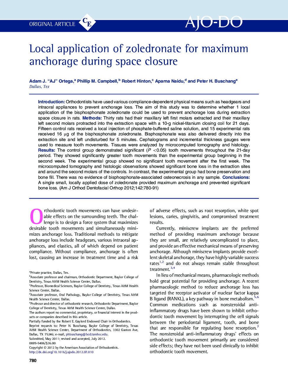 Local application of zoledronate for maximum anchorage during space closure