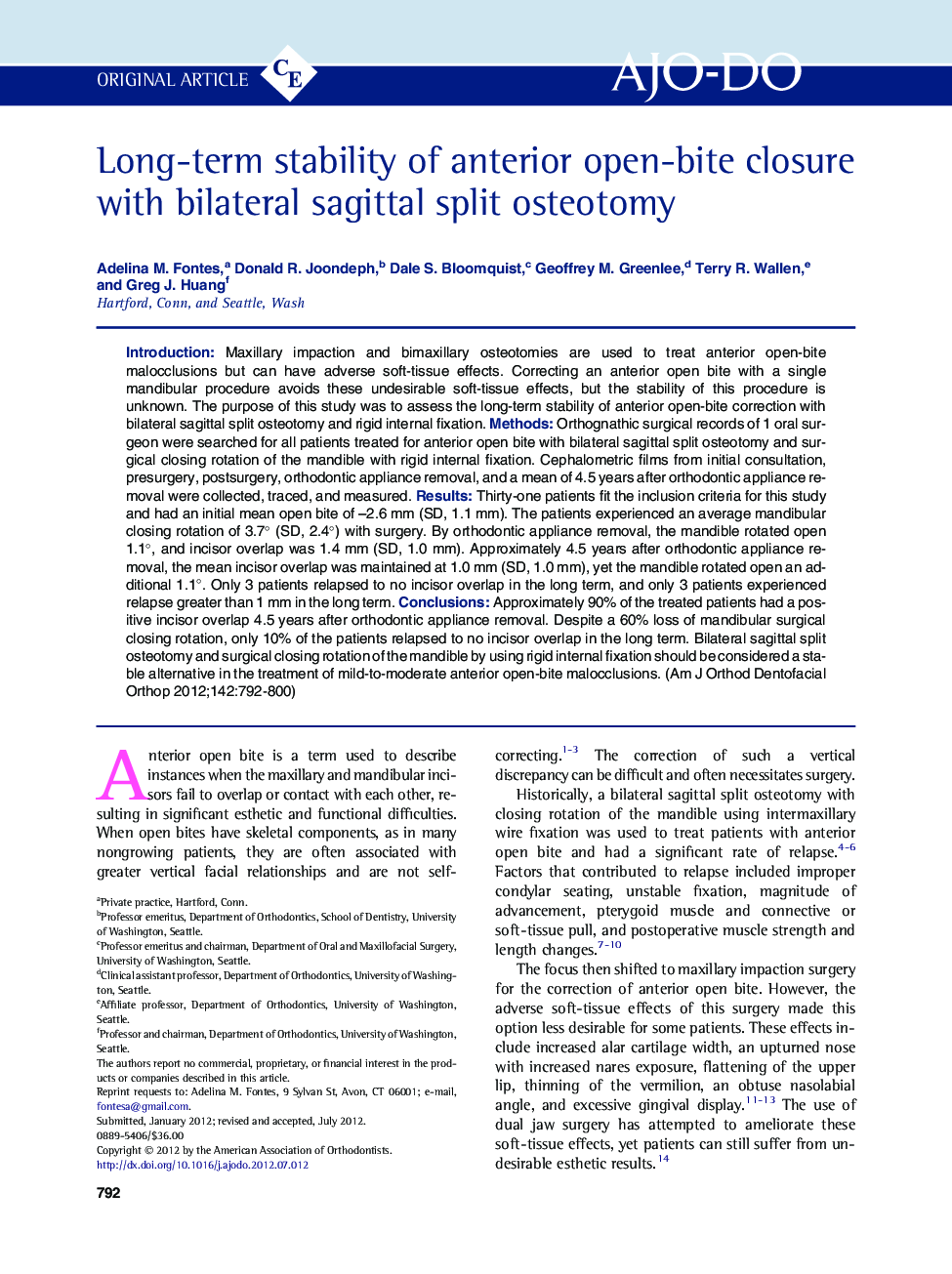 Long-term stability of anterior open-bite closure with bilateral sagittal split osteotomy 