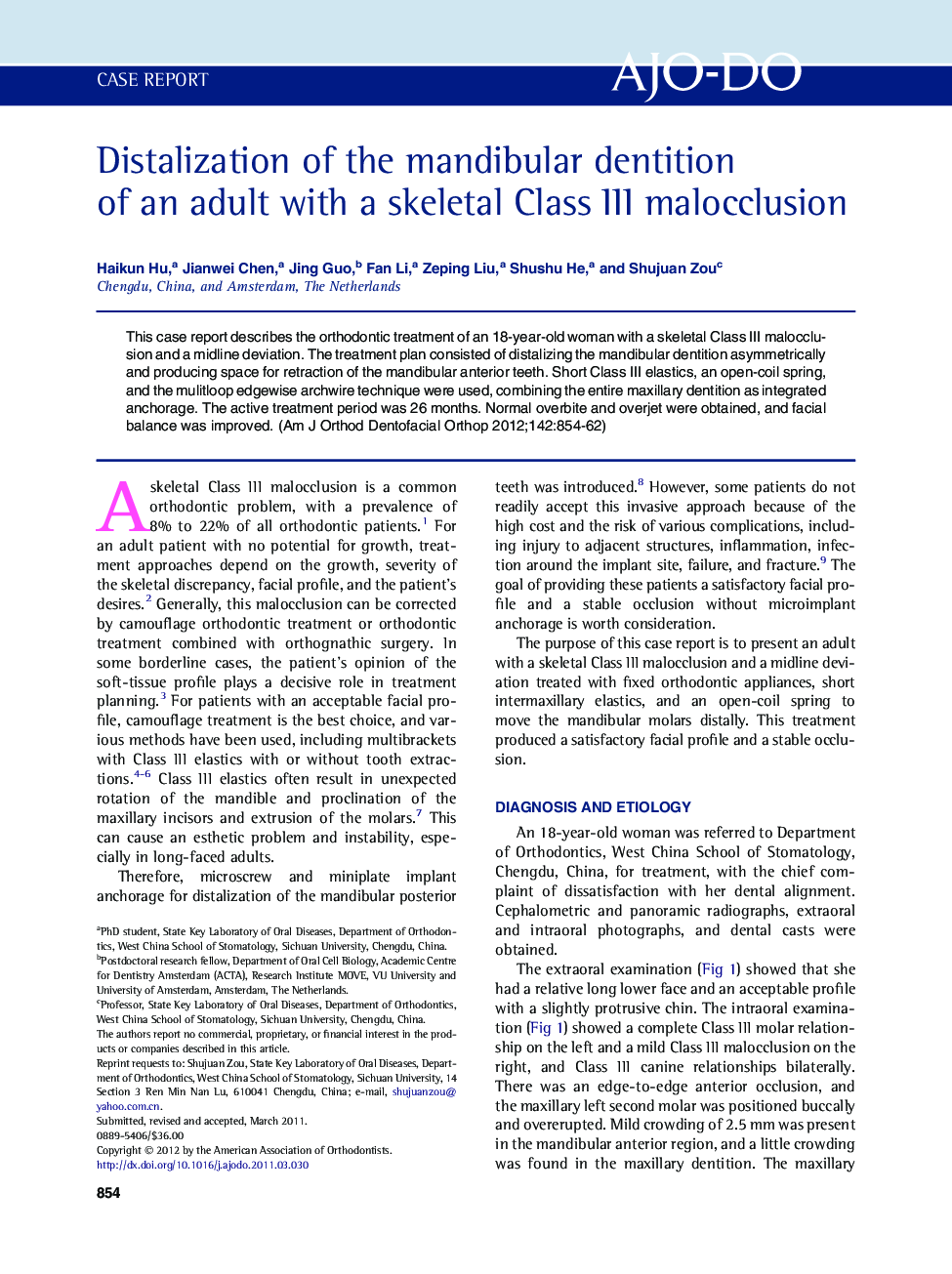 Distalization of the mandibular dentition of an adult with a skeletal Class III malocclusion 