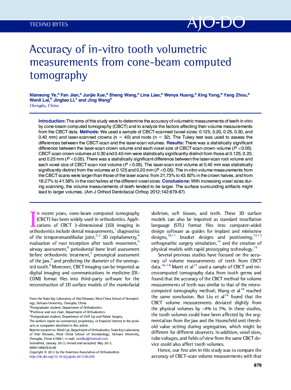 Accuracy of in-vitro tooth volumetric measurements from cone-beam computed tomography