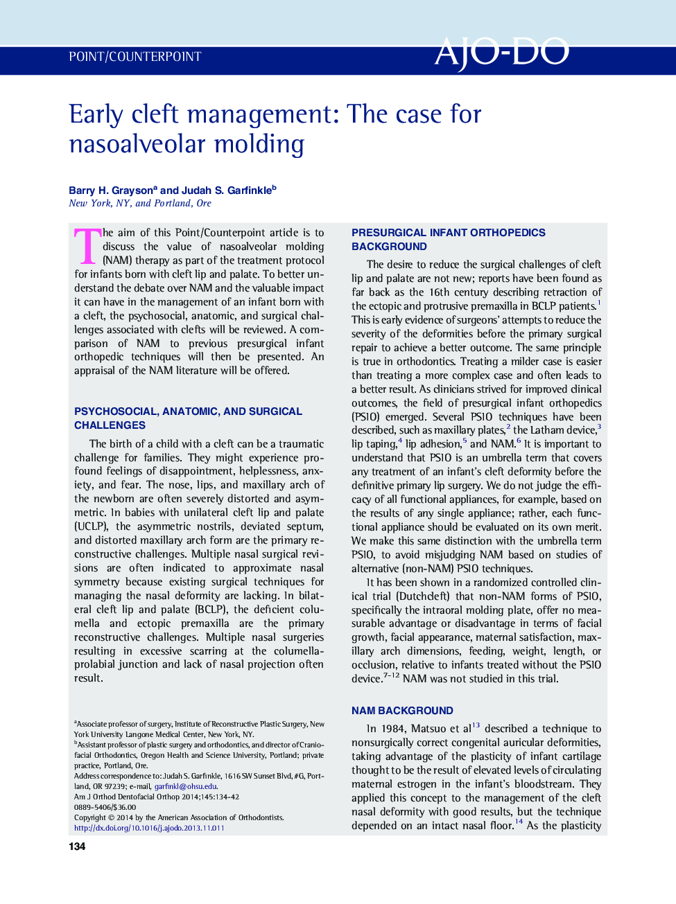 Early cleft management: The case for nasoalveolar molding