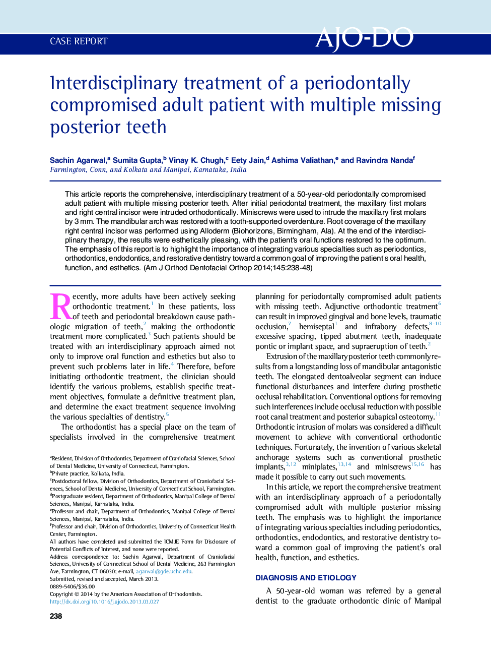 Interdisciplinary treatment of a periodontally compromised adult patient with multiple missing posterior teeth 