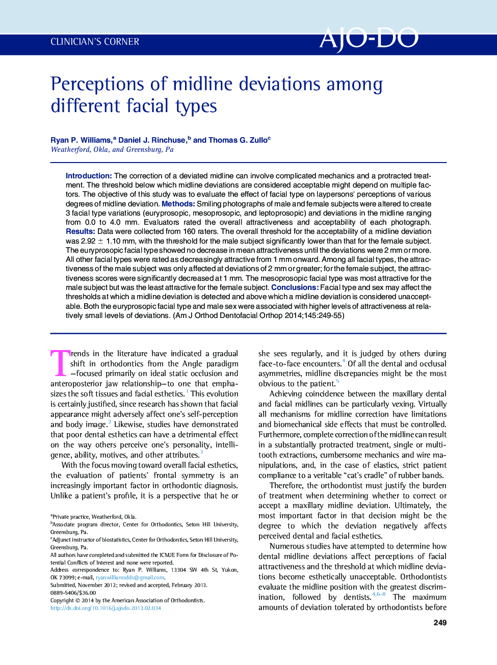 Perceptions of midline deviations among different facial types 