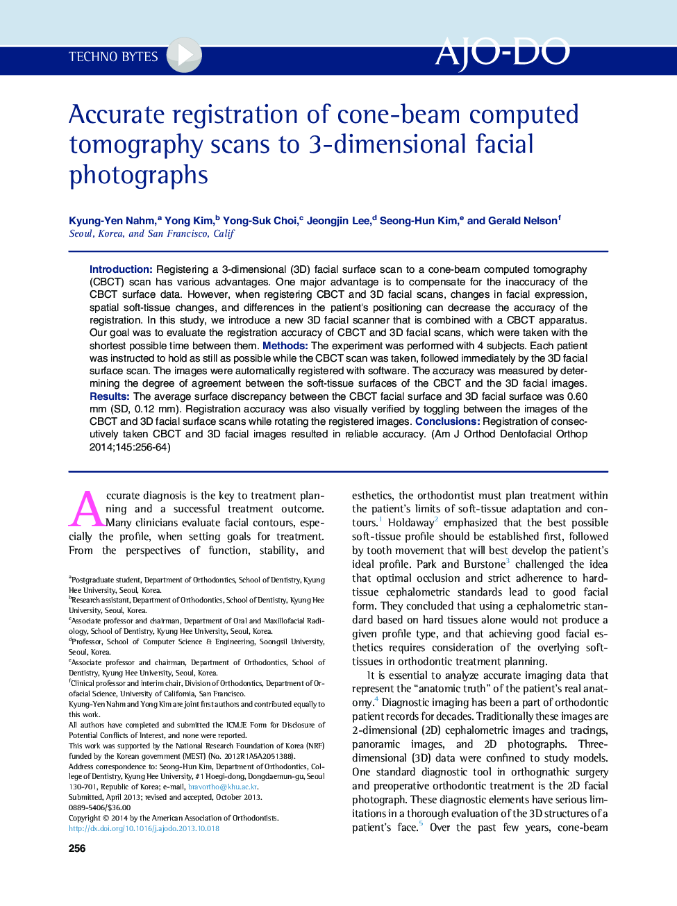 Accurate registration of cone-beam computed tomography scans to 3-dimensional facial photographs 