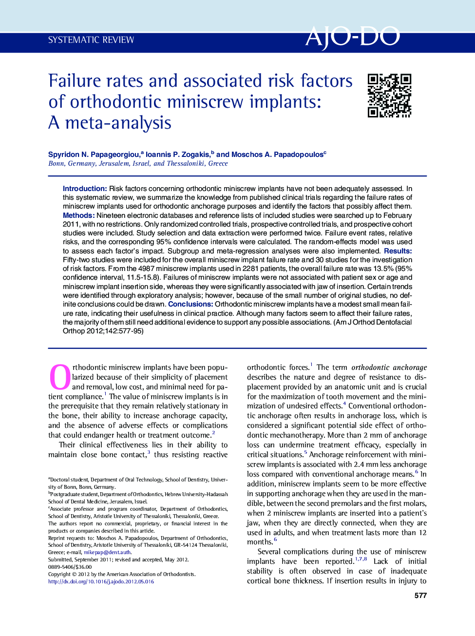 Failure rates and associated risk factors of orthodontic miniscrew implants: A meta-analysis