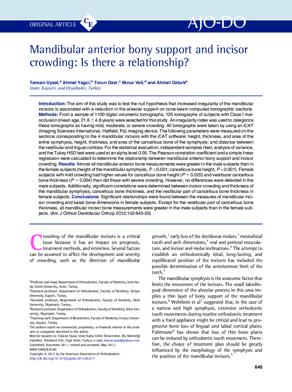 Mandibular anterior bony support and incisor crowding: Is there a relationship? 