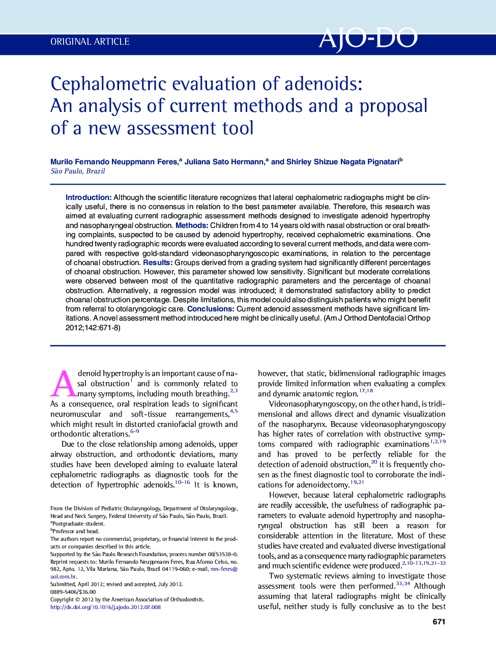 Cephalometric evaluation of adenoids: An analysis of current methods and a proposal of a new assessment tool 