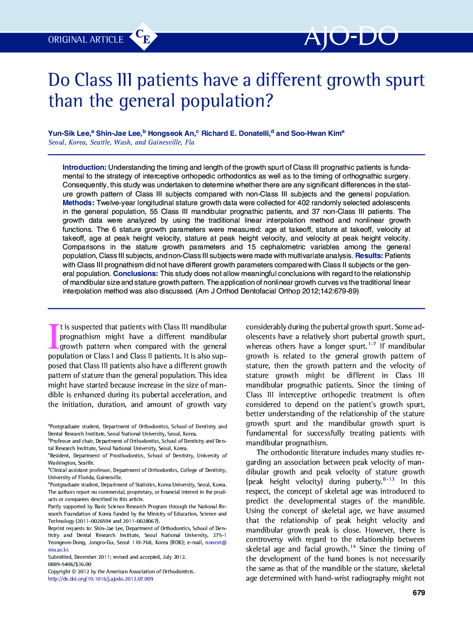 Do Class III patients have a different growth spurt than the general population? 