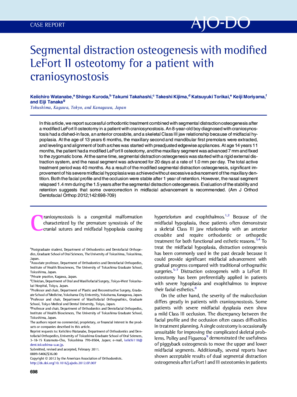 Segmental distraction osteogenesis with modified LeFort II osteotomy for a patient with craniosynostosis 