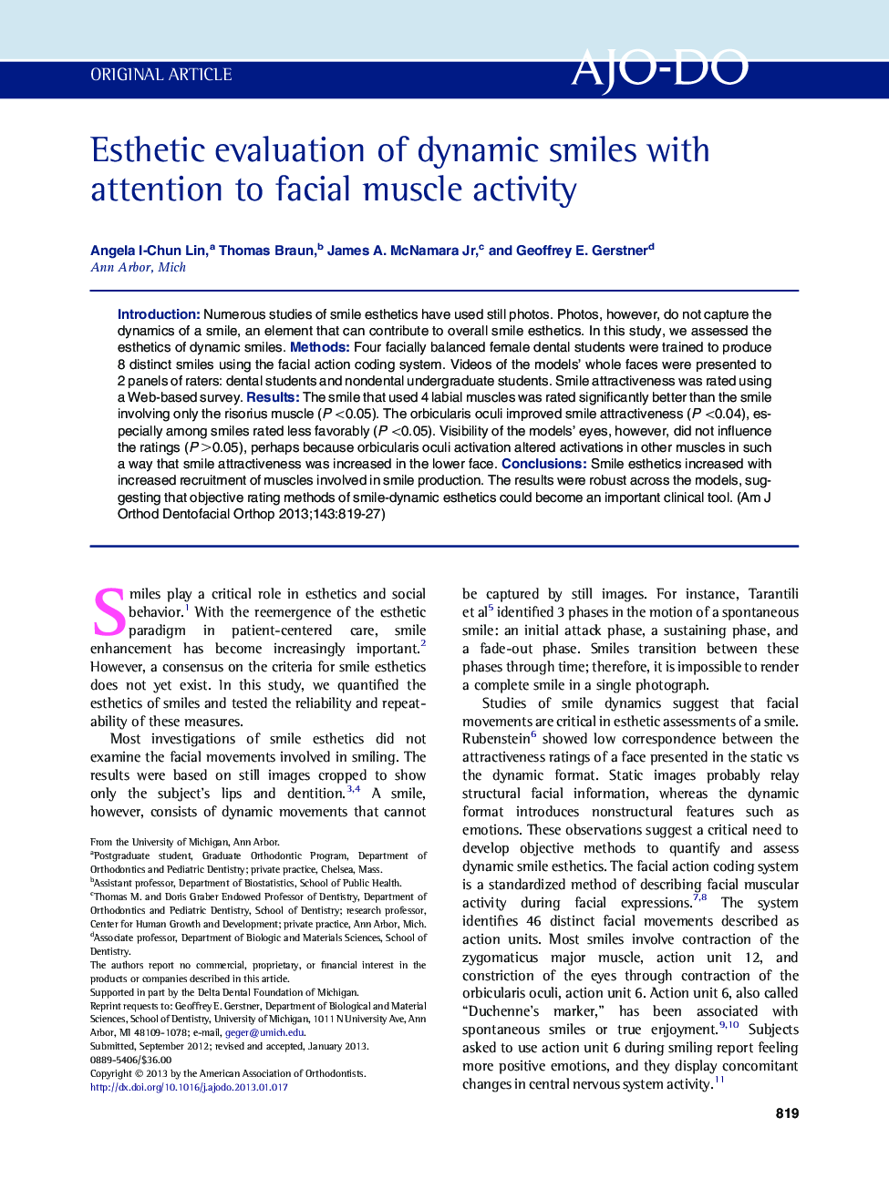 Esthetic evaluation of dynamic smiles with attention to facial muscle activity 