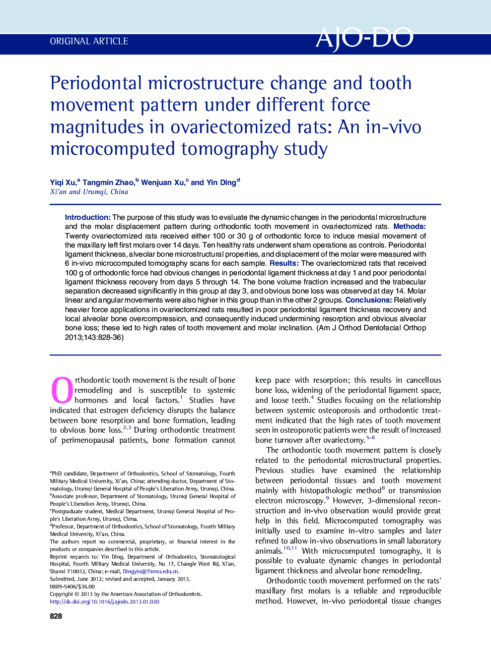 Periodontal microstructure change and tooth movement pattern under different force magnitudes in ovariectomized rats: An in-vivo microcomputed tomography study 