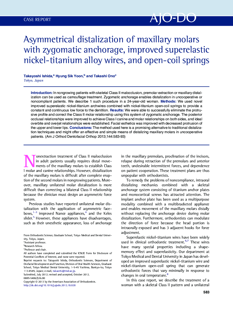 Asymmetrical distalization of maxillary molars with zygomatic anchorage, improved superelastic nickel-titanium alloy wires, and open-coil springs 