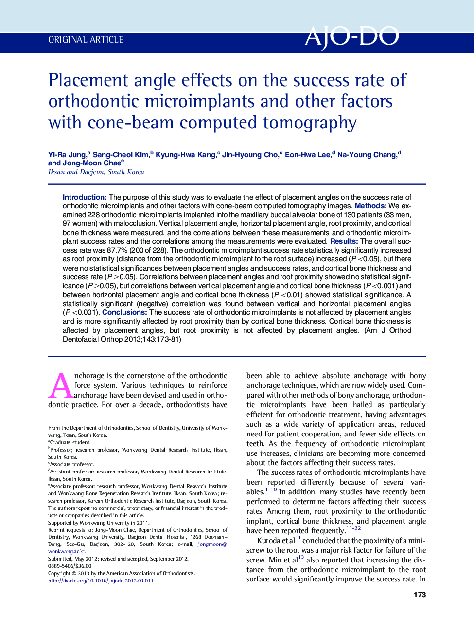 Placement angle effects on the success rate of orthodontic microimplants and other factors with cone-beam computed tomography 