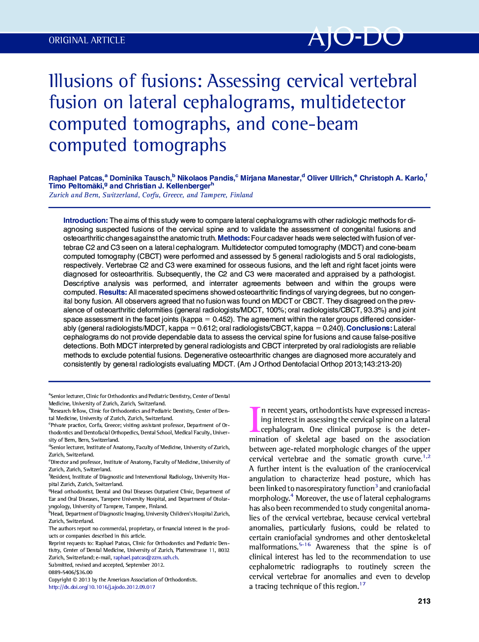 Illusions of fusions: Assessing cervical vertebral fusion on lateral cephalograms, multidetector computed tomographs, and cone-beam computed tomographs