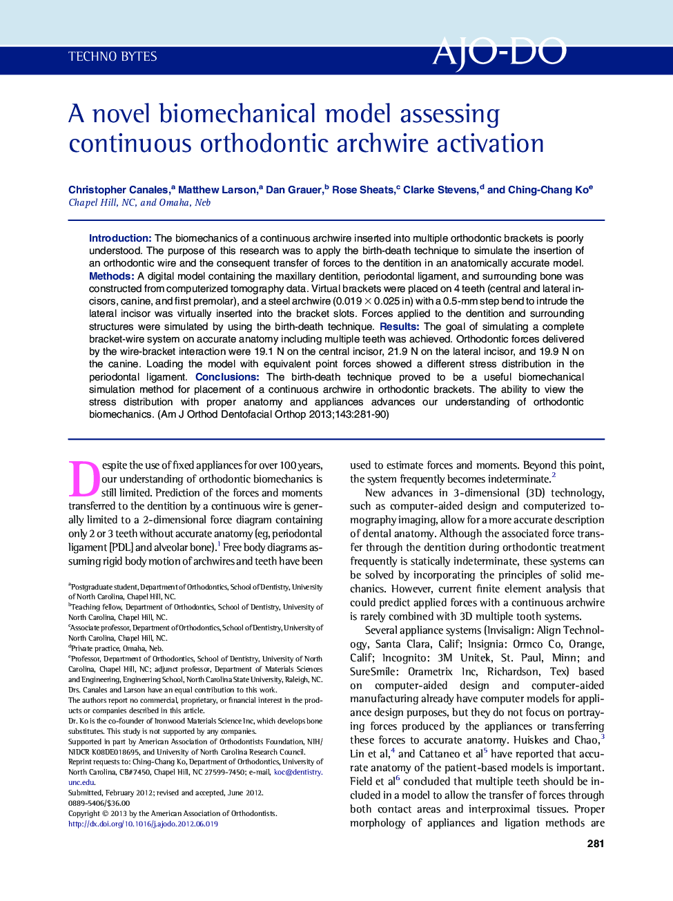 A novel biomechanical model assessing continuous orthodontic archwire activation 