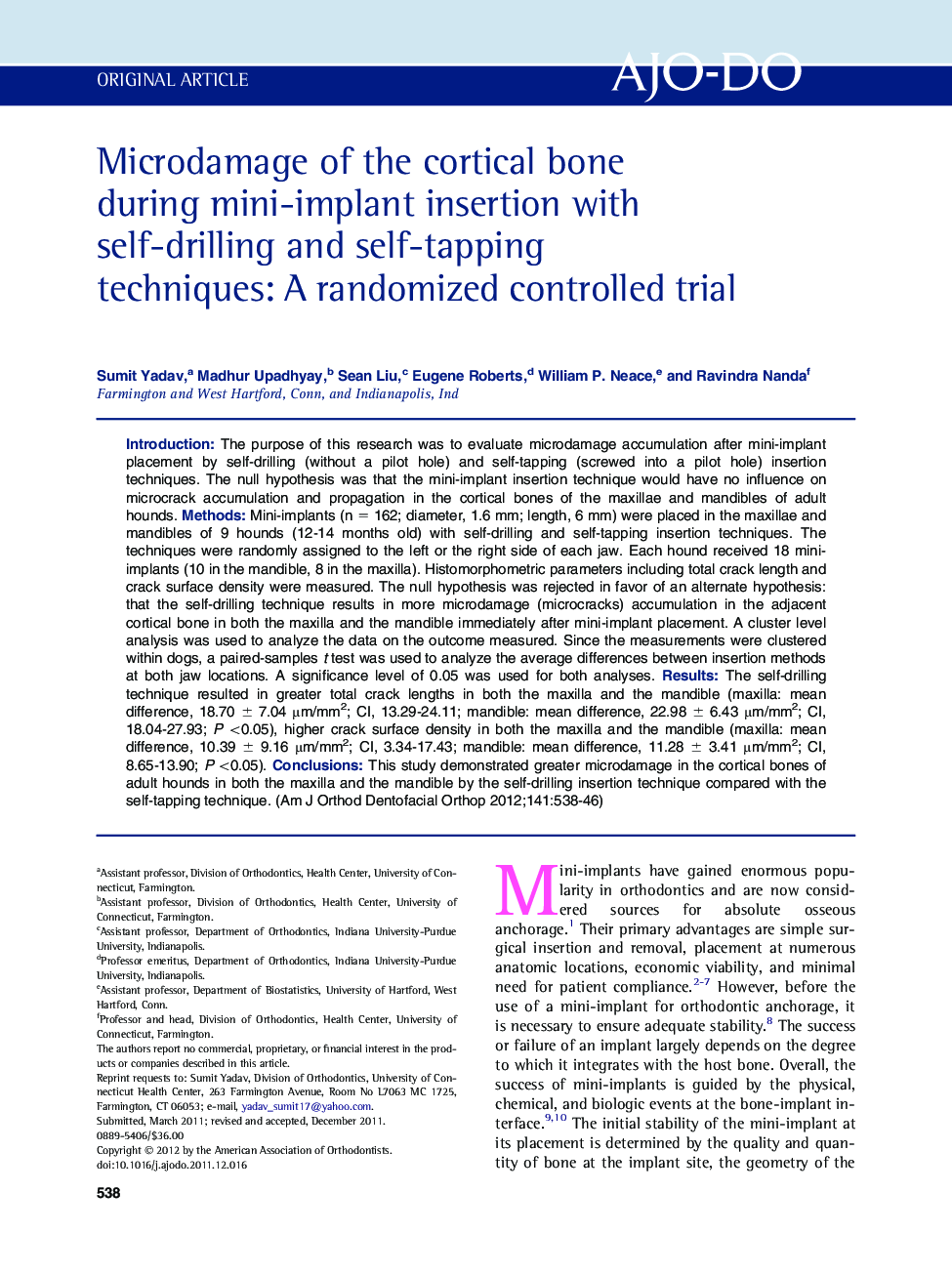 Microdamage of the cortical bone during mini-implant insertion with self-drilling and self-tapping techniques: A randomized controlled trial 