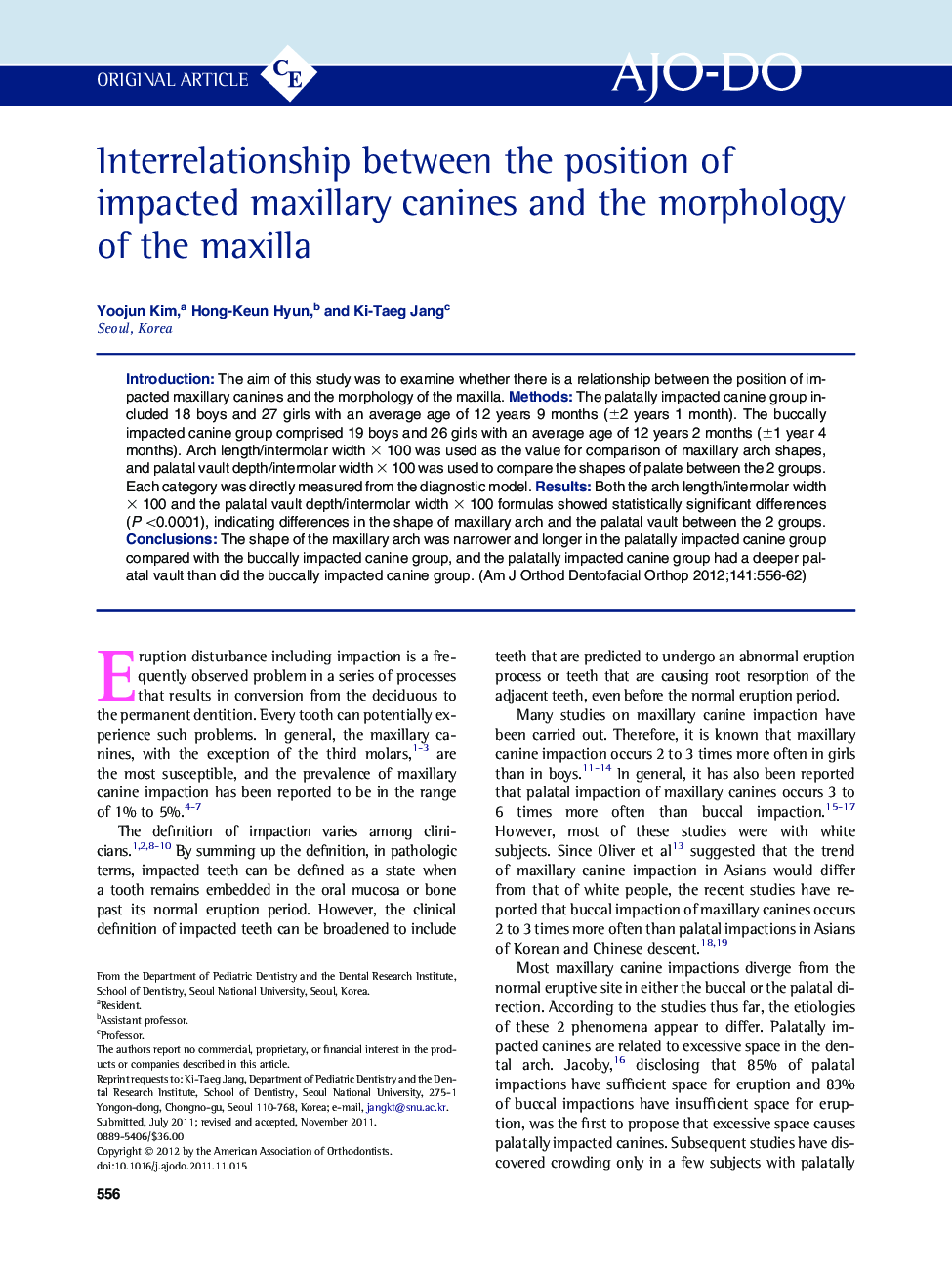 Interrelationship between the position of impacted maxillary canines and the morphology of the maxilla 