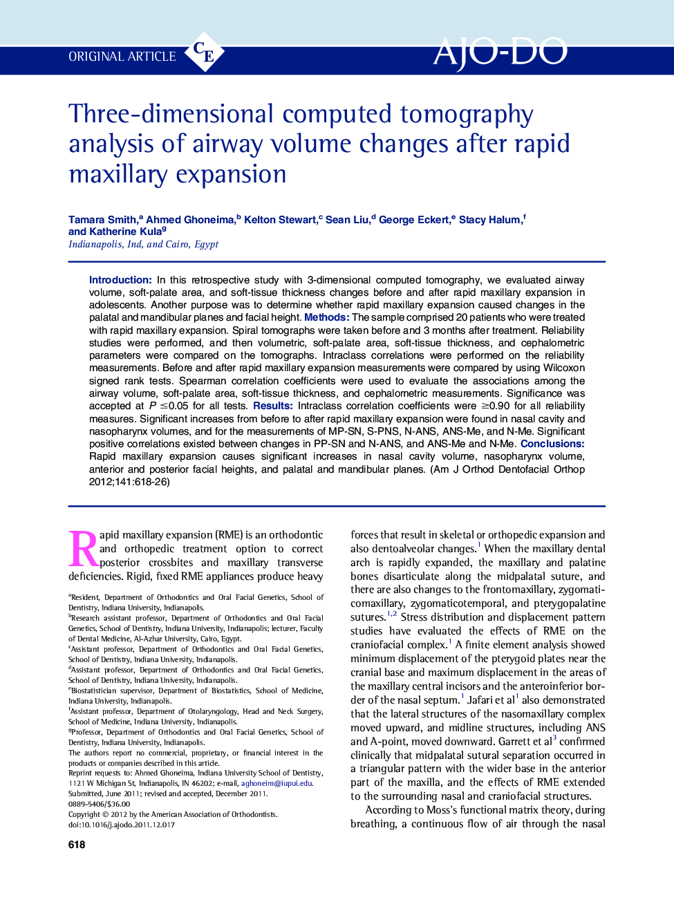 Three-dimensional computed tomography analysis of airway volume changes after rapid maxillary expansion 