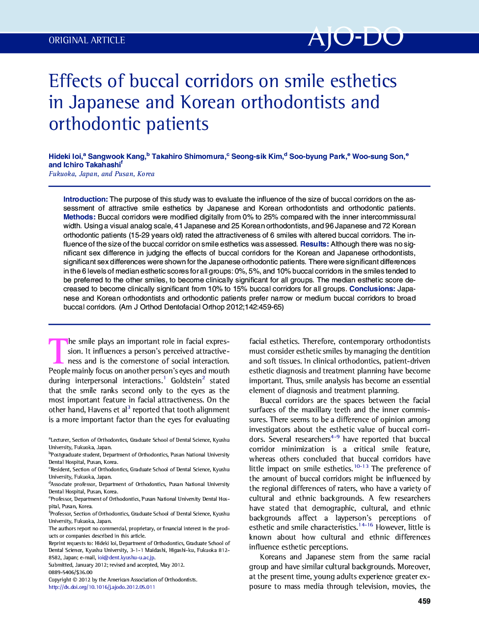 Effects of buccal corridors on smile esthetics in Japanese and Korean orthodontists and orthodontic patients 