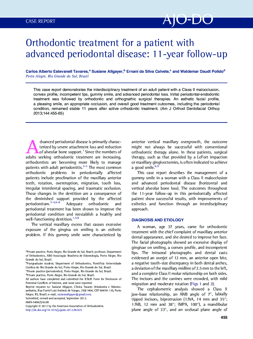 Orthodontic treatment for a patient with advanced periodontal disease: 11-year follow-up 