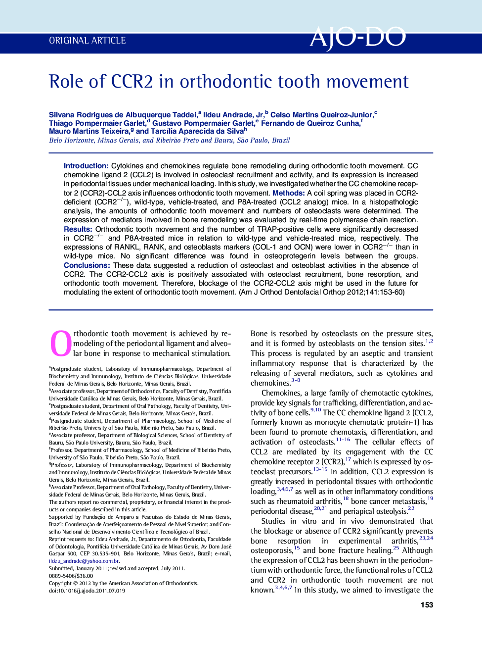 Role of CCR2 in orthodontic tooth movement