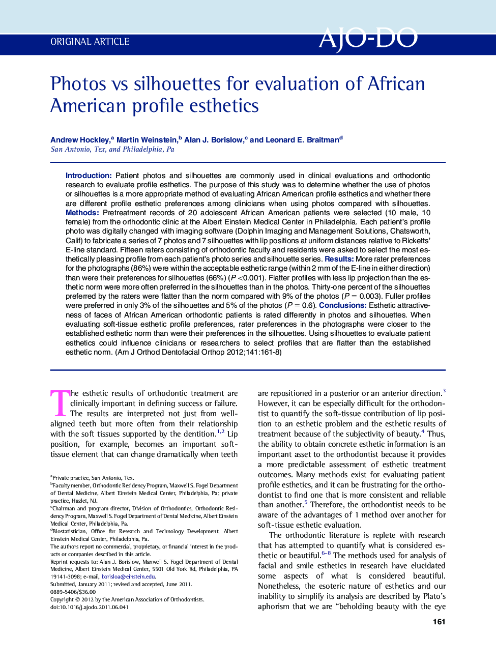 Photos vs silhouettes for evaluation of African American profile esthetics 