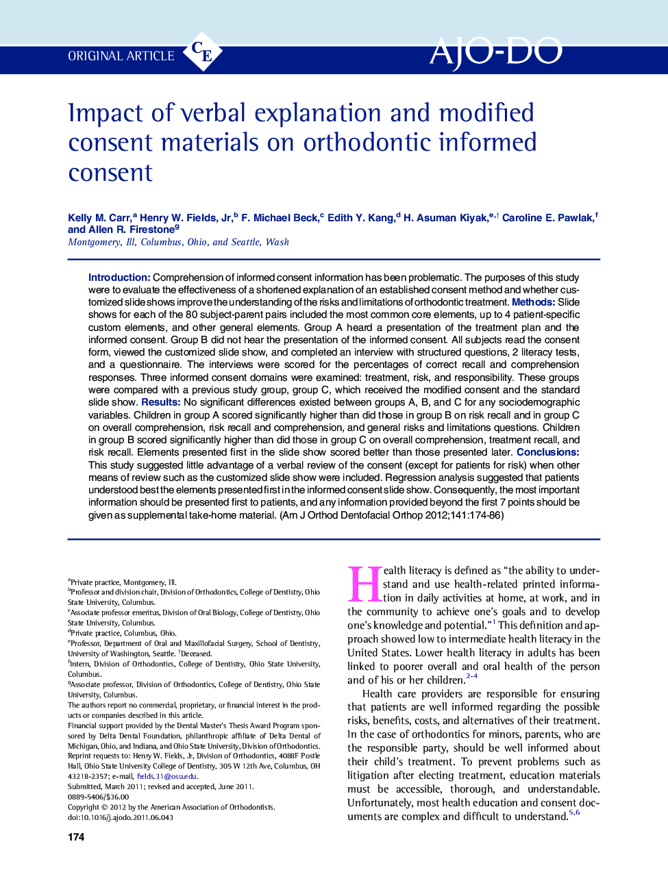 Impact of verbal explanation and modified consent materials on orthodontic informed consent 