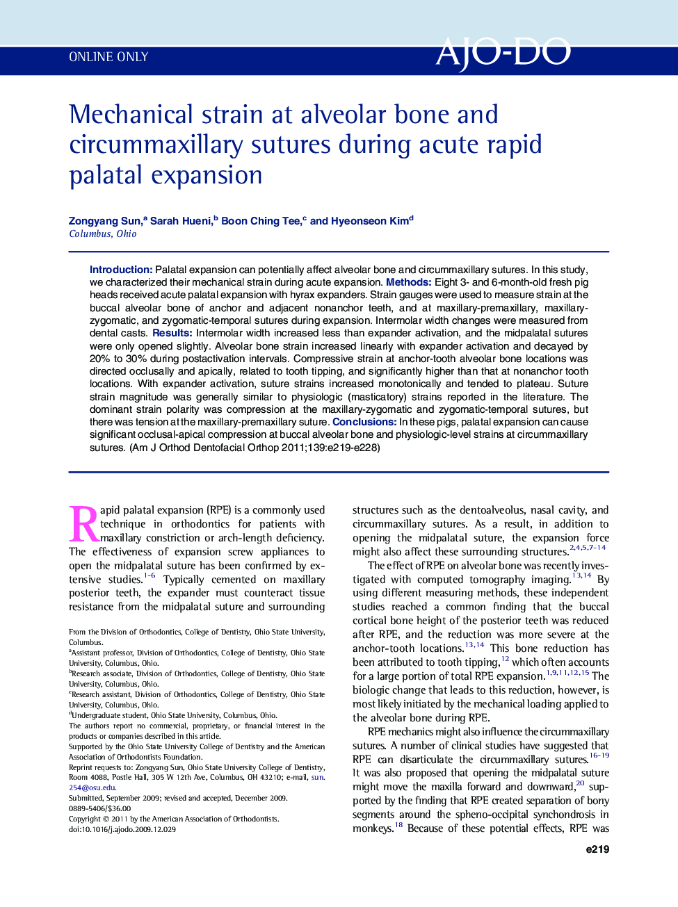 Mechanical strain at alveolar bone and circummaxillary sutures during acute rapid palatal expansion 